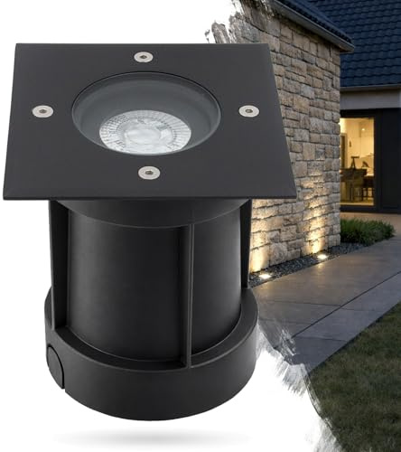 trendlights24 Tierra IP67 LED Bodeneinbauleuchte Schwarz 230V schwenkbar 6W | eckig, 1 Lichtaustritt, Warmweiß, 3000k, GU10, Spot, austauschbar, Wegeleuchte, befahrbar, Bodenspot, Außenbereich, außen