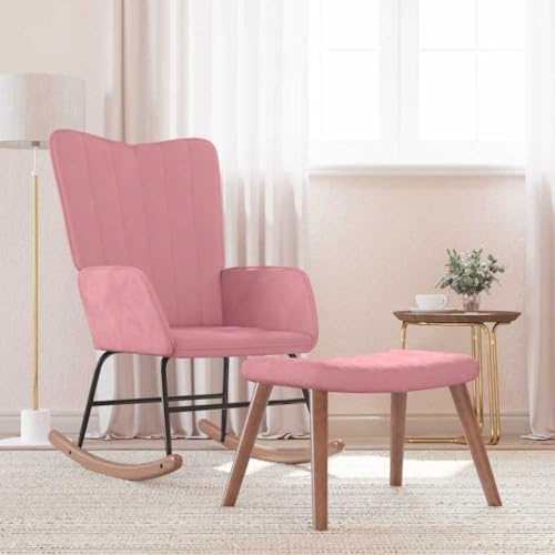 Générique Chaise à Bascule avec Repose-Pied Rose Velours,Meubles,Fauteuils et chaises,Fauteuils à Bascule,327758