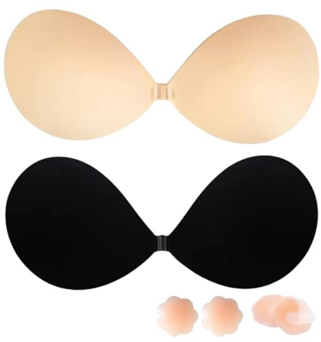 Dresmannst Sujetador Invisible Push Up sin Tirantes con 4 Pezoneras Adhesivas Invisibles para Espalda Descubierta Adhesivo Sticky Bra al Aire Pecho, Fácil de Limpiar, Discreto y Cómodo-B