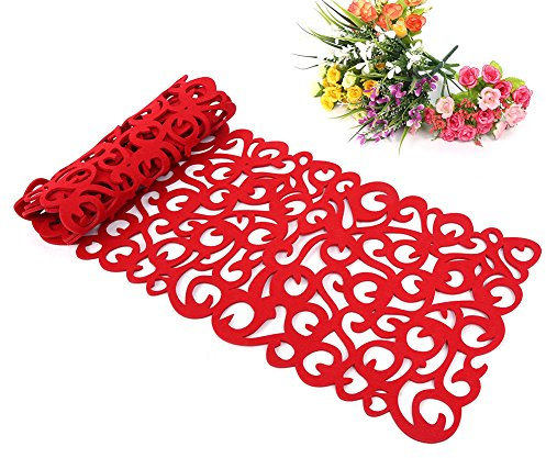 Filz Tischläufer, Hohl-Blumenentwurf Tischband Tischdecke Tischmatten Tischunterlagen Untersetzer Table Runner als Accessoire für Ihr Esszimmer Dekoration, Abwaschbar, 100 x 30cm (Rot)