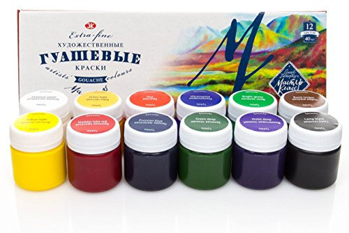 Master Class Peinture Professionnelle à la Gouache - 12 Pots de 40 ML - Peinture Extra-Fine à la Gouache, Couleurs de Haute qualité - Nevskaya Palitra (12x40)