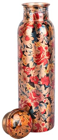 Zap Impex Travellers reines Kupfer Wasserflasche Graphic Design für ayurvedische Vorteile Wasserflasche Joint Free, 900 ml