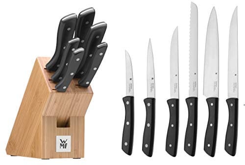 WMF Messerblock mit Messerset 7-teilig, Küchenmesser Set mit Messerhalter, 6 scharfe Messer, Bambus-Block, Spezialklingenstahl
