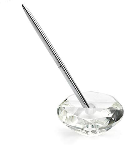 Crystal Pen Holder with Pen, Perfection Grade Crystal Fountain Pen Stand, Desk Accessory & Teacher Gift Pencil Holder/Crystal Paperweight (Heart - with Silver Ballpoint Copper Signing Pen)