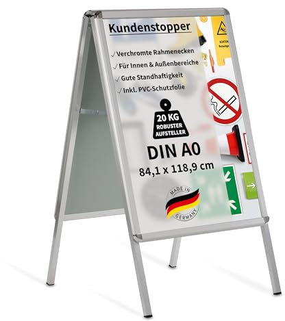 wolk Kundenstopper Gehwegaufsteller Werbetafel | Aluminium Plakatständer | DIN A0 (84,1 x 118,9 cm) | Silber | Industriell