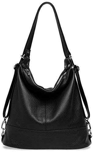 Caspar 2 in 1 Schultertasche Rucksack aus Leder Damen Tasche - PREMIUM LINE - Modell No.796 - Made in Italy, Farbe:schwarz, Größe:One Size