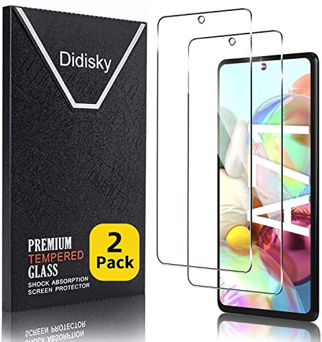 Didisky Lot de 2 Protecteur Verre Trempé pour Samsung Galaxy A71, Film Protection écran, dureté 9H, Pas de Bulles, Haute définition