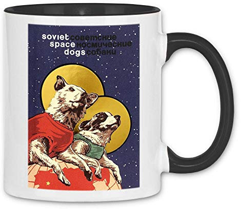 wowshirt Tasse Sowjetunion Vintage Poster Raumfahrt CCCP Astronaut Russland, Farbe:16 White Black