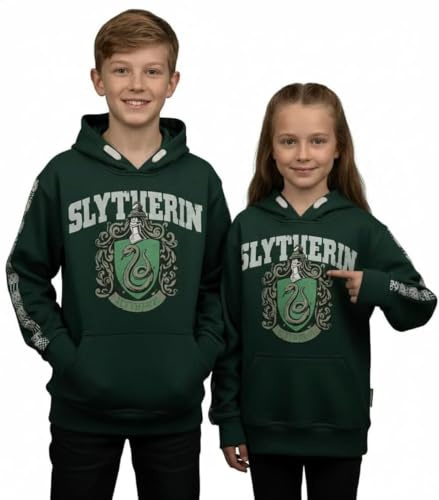 Lizenziertes Harry Potter Kinder Slytherin Hoodie - Offizielles Unisex grünes Sweatshirt mit Hauswappen, warmer und gemütlicher Pullover, Größen 1-13 Jahre, Grün