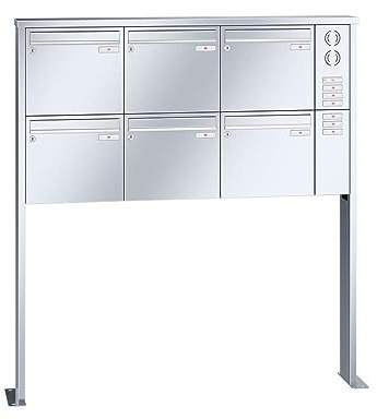 RENZ/Tetro / 6er Freistehende Briefkastenanlage Standbriefkasten mit Sprechfeld / V4A-Edelstahl/Volumen 17 L/mit Fußplatten/Dein-Briefkasten.de