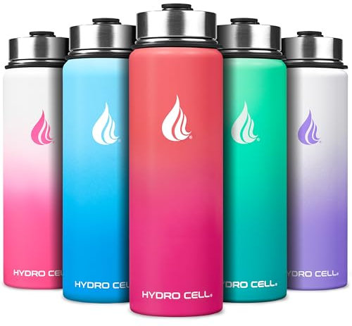 HYDRO CELL Stainless Steel Water Bottle w/Straw & Wide Mouth Lids (64oz 40oz 32oz 24oz 18oz 14oz) - Insulated Sweat Proof Sport Design (Coral/Punch - 24oz)
