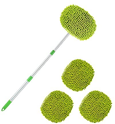 MISSFOX 2 In 1 Autowaschbürste Versenkbarer Chenille-Autowaschmop 180° Drehbare Autowaschhandschuhe Mit Einziehbarer Griffverlängerungsstange Geeignet Für PKW, Wohnmobil, LKW, Wohnwagen, Wohnmobil
