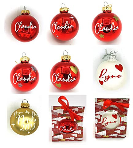 Boule de Noël personnalisée en verre 5,7 cm | Prénom, année, motif au choix | Décoration de sapin unique | Cadeau de Noël original, Premier Noël