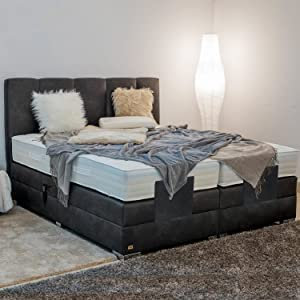 PAARA Boxspringbett Chicago Chrome GM | 10.000 Newton Motorleistung | Antirutsch-Matten | Royal-WS® Taschenfederkern Matratze mit GELAX® Topper Kern | Made in Germany (100 x 200 cm)