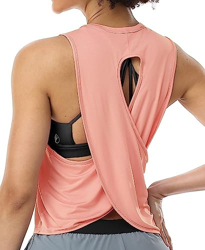 icyzone Damen Sport Tank Tops Cross Back Yoga Shirt Gym Training Locker Shirt Fitness Oberteile (M, Pale Blush)