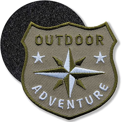 Klettpatch - Kompass Abzeichen gestickt 60 x 61 mm/Klett Patch Patches Aufnäher Applikation zum Kletten aufkleben aufnähen auf Kleidung Rucksack Tasche/Club of Heroes (Braun)