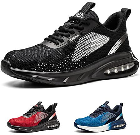 tqgold Arbeitsschuhe Herren Damen Sicherheitsschuhe Leicht Atmungsaktiv rutschfest Luftkissen Sneaker Sportlich Schutzschuhe mit Stahlkappen Schuhe(Schwarz,43EU)