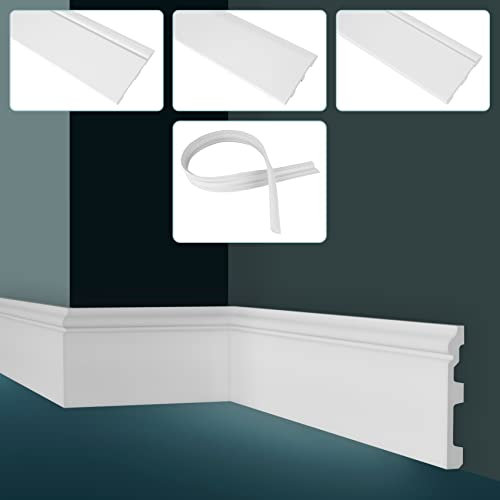 Grand Decor, battiscopa, schiuma rigida in poliuretano e flessibile, 2 m, battiscopa con canalina per cavi (2 metri CR941 bianco)