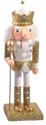 Ciao Schiaccianoci Natale Soldatino Re con scettro (24cm) in legno glitterato, oro/bianco