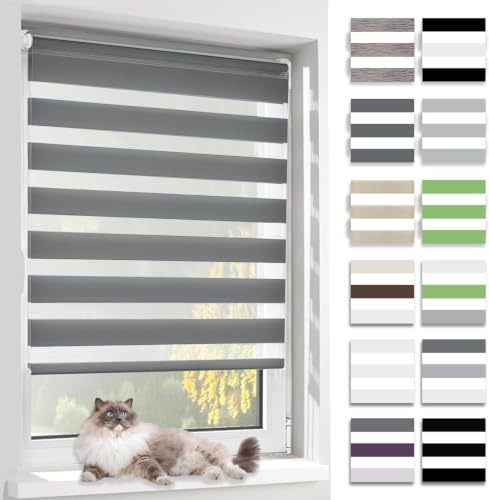 BelleMax Doppelrollo Klemmfix ohne Bohren & mit Bohren, Dunkelgrau B45 x H200 cm (Stoffbreite 45cm), Duo Rollo, Fensterrollo lichtdurchlässig & Blickdicht, Klemmrollo Sichtschutz & Sonnenschutz