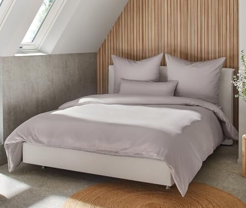 BEFA NATUR Made in Germany Bettwäsche Set, Bettbezug 135x200 cm und Kissenbezug 80x80 cm aus Baumwolle-Satin, Allergiker geeignet, Öko-Text 100 Klasse 1 Zertifiziert - Creme