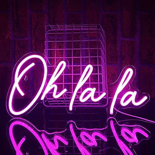 PILOYINDE Oh La La Neon Lights Pink LED Sign Wall Decor LED Alphabet USB Neon Wall Light for Bedroom Bar Room Party Decor
