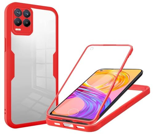 Haygdz Funda para Realme 8/Realme 8 Pro 6.4, 360 Grados Antichoque Protección Carcasa Fundas con Protector de Camara Antigolpes Bumper Realme 8/Realme 8 Pro (Rojo)