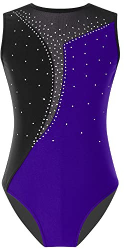 iEFiEL Abito da Ballo da Donna Patchwork in Tulle Bambina Body Danza Classica Balletto Bodysuit Leotard da Pattinaggio Ginnastica Artistico Costumi da Allenamento Viola 15-16 anni