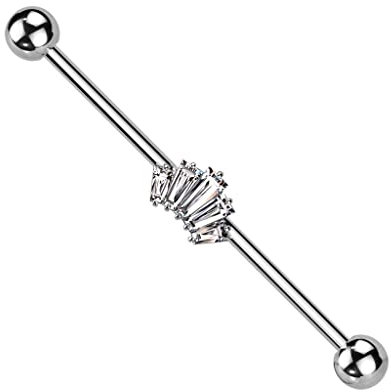 beyoutifulthings Piercing industriel en acier chirurgical avec baguette en oxyde de zirconium - Longueur de la tige : 38 mm, Acier inoxydable