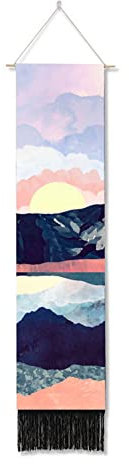 Ricemru Bergsee Wandteppich Hochkant Schmal Berge See Nacht Himmel Wandbehang Mond Sterne Nachthimmel Wandtuch Berglandschaft Natur Landschaft Wanddeko Tapestry Wandkunst Deko