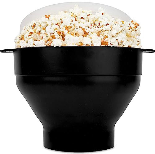 TINGJUNN Machine à pop-corn en silicone pour micro-ondes - Bol à popcorn - Avec couvercle et poignée - Sans BPA - Passe au lave-vaisselle - Noir