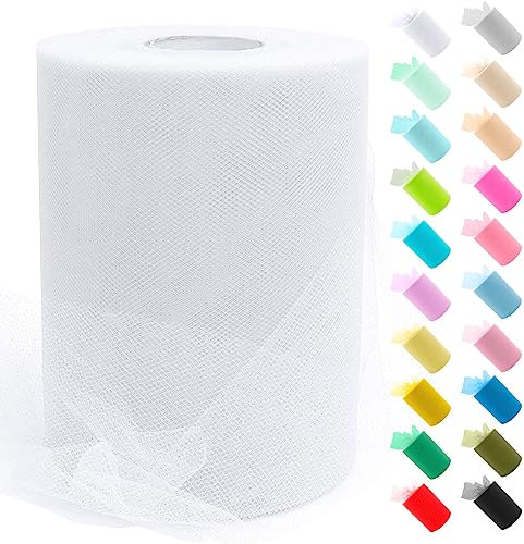 Uiopa Tulle Blanc, 15cm x 91,4m Rouleau de Tulle en Polyester Maille Tissu pour Tutu Jupe, Deco Mariage/Fête, Deco Chaise Mariage, Noeud Cadeau, Artisanat DIY