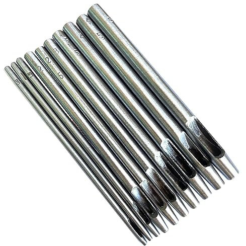 ATB-Foger Lot de 10 emporte-pièces ronds en acier et cuir 0,8 à 5 mm pour cuir, ceinture, toile, vêtements, œillet