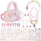 Newofview Einhorn Handtasche Schmuckset Für Mädchen,Inhörnern Kinderschmuck Halskette, Handtasche, Mädchen Armband, Ring, Haarspange, Einhorn Kleines Mädchen Rollenspiel Geburtstagsgeschenk