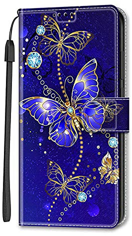 Dfjhure Samsung A35 Case Leather Flip Wallet Phone Case Cover Silicone Shockproof Bumper Cover Stand View Cover with Card Slots Phone Case For Samsung Galaxy A35 5G- Butterfly