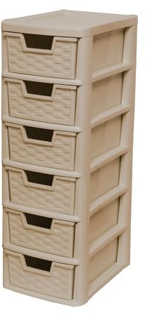 SIDSONS Mini Plastic Storage Drawers 6 Drawer Unit Small Drawer Tower Home Kitchen Craft Modular storage unit Office Desktop Storage Stationary Drawers (Mini 6 Drawers Rattan Style Mushroom)