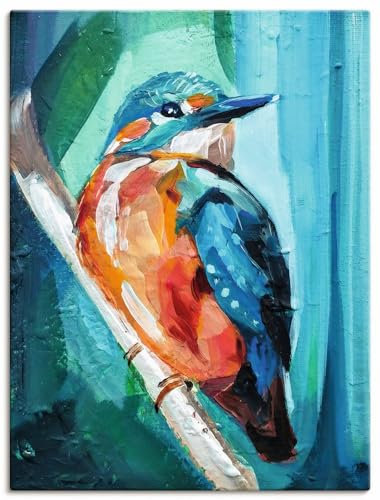 ARTLAND Wanddeko Leinwand Bilder Wandbild 60x80 cm Tiere Vogel Eisvogel Farbe Eis Natur U5BJ