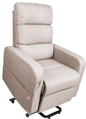 PEPE Mobility Poltrona Relax Elettrica Alzapersona Reclinabile (Tessuto di Lino), Poltrone per Anziani Telecomando (Beige)