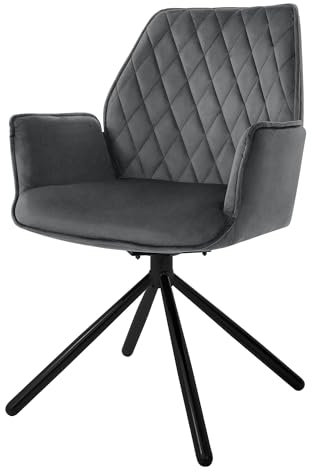 ML-Design Esszimmerstuhl aus Samt, Anthrazit, Wohnzimmerstuhl mit Armlehne & Rückenlehne, Drehstuhl Auto-Position, Polsterstuhl mit Metallbeine, Ergonomische Sessel drehbar, Küchenstuhl Loungesessel