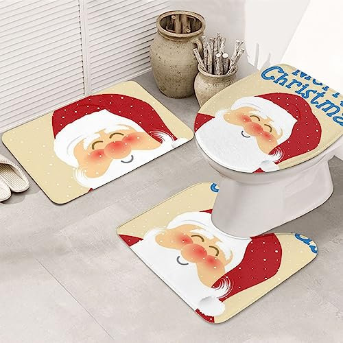 AUBKFELD Badematten-Set, Weihnachtsmotiv, Flanell, rutschfest, 3-teilig, Badteppich + Konturmatte + Toilettensitzbezug