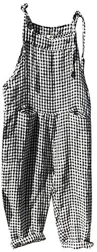Salopette da donna estive, larghe, larghe, larghe, senza maniche, a righe, casual, con tasche, sportive, pantaloni lunghi, Nero , XL