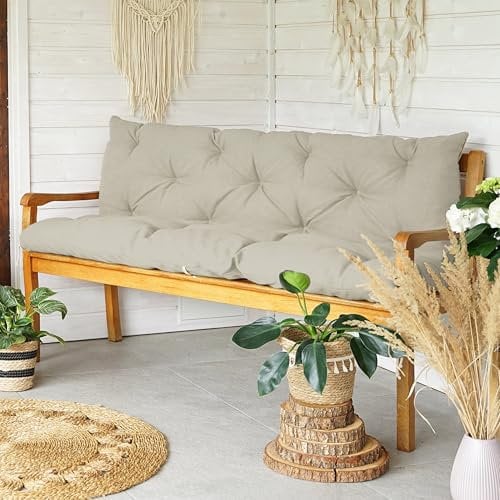 4L Textil Bankauflage Gartenbankauflage Bankkissen Polsterauflage Hollywoodschaukel Auflage für Gartenbank Sitzkissen und Rückenkissen wetterfest Stuhlkissen(180x50x50 cm),Beige Uv-beständig