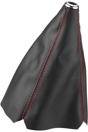 Universal-Schaltmanschette, Universal-Schaltknauf-Staubschutz aus Leuchtend Schwarzem PU-Leder mit Leuchtend Roten Nähten