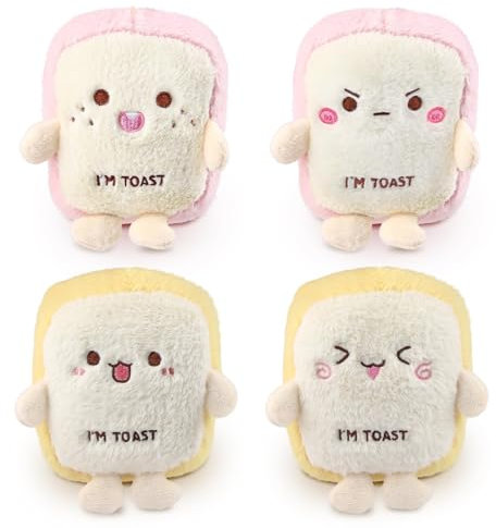 ANBOOR 4 Stück Toast Stofftiere(9.5cm), Lustige Lebensmittel Plüschtiere für Kinder, Emotions-Lebensmittel Plüsch Schlüsselanhänger Niedliche Brot Plüschtiere als Partygeschenk