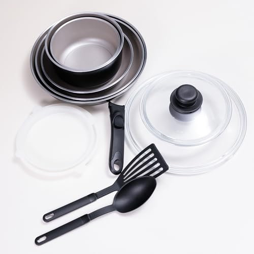 Kamberg - Batterie de Cuisine 12 pcs - Induction - Made in France - Sans PFOA/PFAS - Avec 2 couvercles Pyrex® Ø18-20 cm