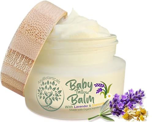 Babytalg balsam med lavendelblad och kamomillextrakt, gräsmatat/färdig talg, med ekologiska ingredienser för känslig hud (50 g)