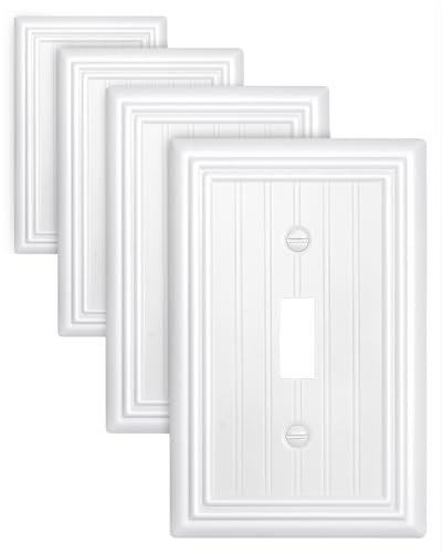 ZILLSEA 4-Pack Light Switch Cover Plates, Single Toggle Wall Plates, Pure White Classic Beadboard Switch Plate, Metal Switch Plate Covers, 3.15''*4.88'', Midsize