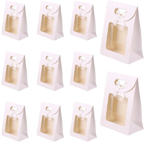 20 Piezas Bolsas Papel Marrónes, Bolsa de Regalo con Ventana, Bolsas de papel kraft Blanco, para Empacar Regalos de Banquete, Dulces, Galletas (Blanco)