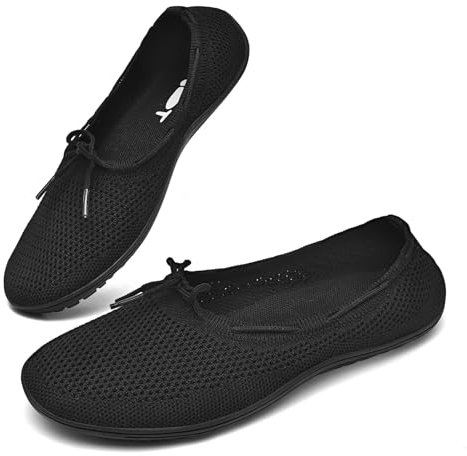 Geweo Ballerines Femme Ballerine Confortable Pied Large pour Femmes Chaussures Slip-on Ballet en Tricot Plat Basses Ballerines Pantoufles Flexible Respirant Chaussures Pieds Nus Noir 42 EU