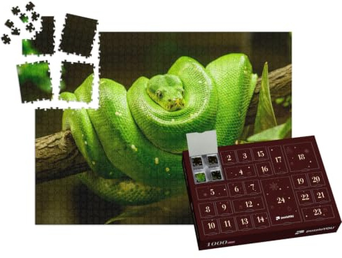 puzzleYOU: Puzzle-Adventskalender | „Grüne Schlange auf dem AST“ – aus der Puzzle-Kollektion Schlangen, Tiere in Dschungel & Regenwald